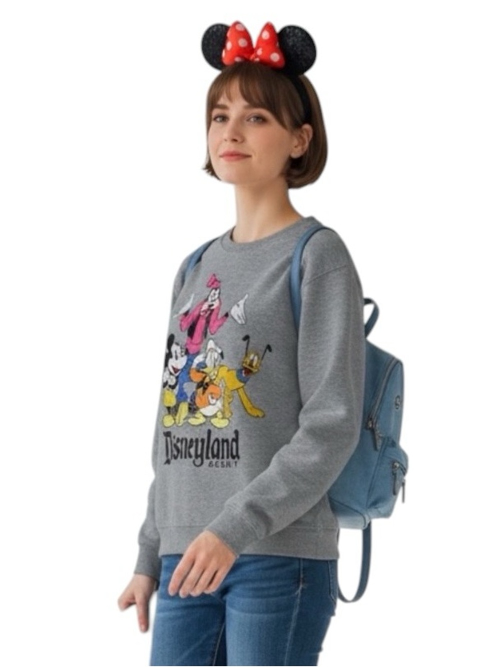 Vintage 07 Disneyland  Gray Crewneck Sweatshirt Mickey Mouse Donald Duck Goofy